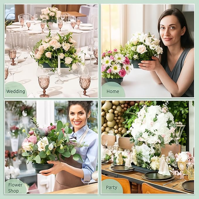 Sabary 12 Pack Large Size 10 x 4 Inch Floral Bowls for Flower Arrangements Flower Foam with Bowl Kit with Floral Foam Blocks for Table Party Wedding Festival Flowers (Rectangle)