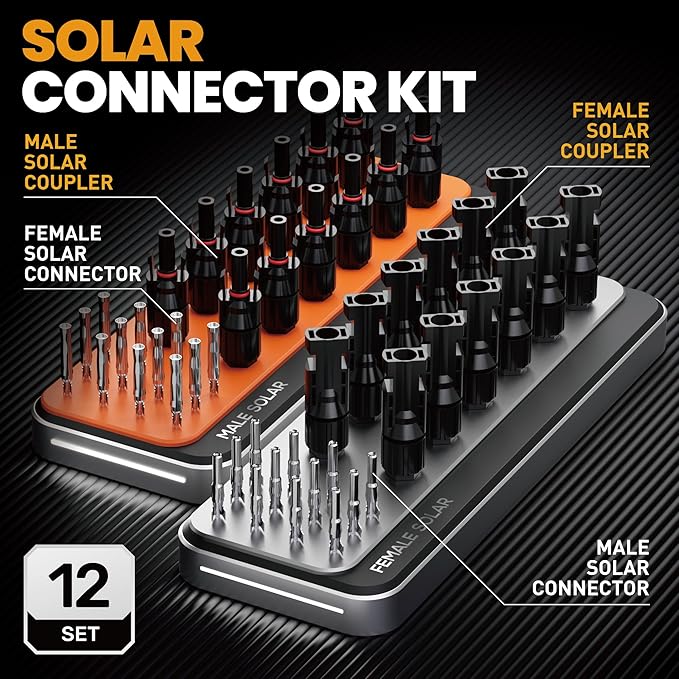 SOMELINE Solar Connector Crimping Tool Kit, 14-10 AWG Crimper for Solar Panel Cables, Tool Kit with 12 Pairs of Solar Connectors and Wrench and Stripper and Crimper, Solar Panel Connectors