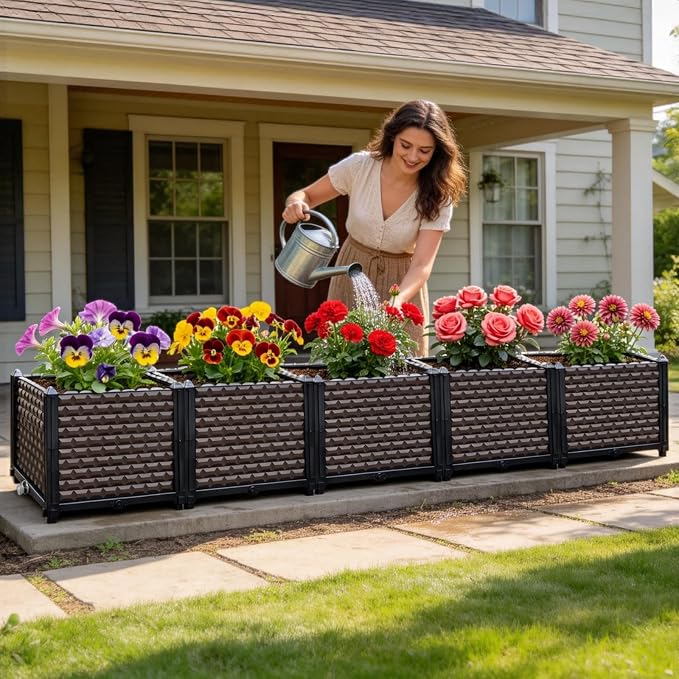 Large Planters for Outdoor Plants 14" Tall Planter Box, Raised Beds for Gardening Self Watering, Elevated Planter Box with Legs, Rectangular Garden Planters for Outdoor Plants Flowers, 78.7"L x 15.7"W