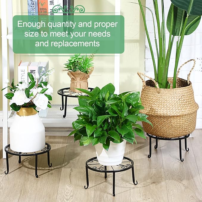 Maitys 12 Pack Metal Plant Stands Outdoor Indoor Heavy Duty Flower Potted Holder Anti-Rust Plant Pot Shelf Round Flower Display Rack for Porch Garden(Curved Leg,Black)