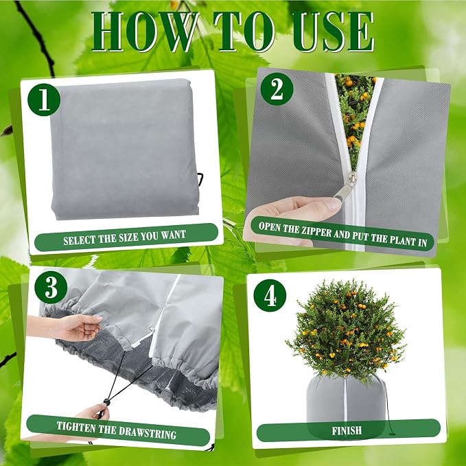 Windyun 4 Pack Plant Winter Protection Pot, 2 PCS 19.7" x 17.7" and 2 PCS 25.6" x 27.6" Flower Pot Protection Bags Cold Weather Plant Cover for Winter Outdoor Fruit Trees Potted(Gray)
