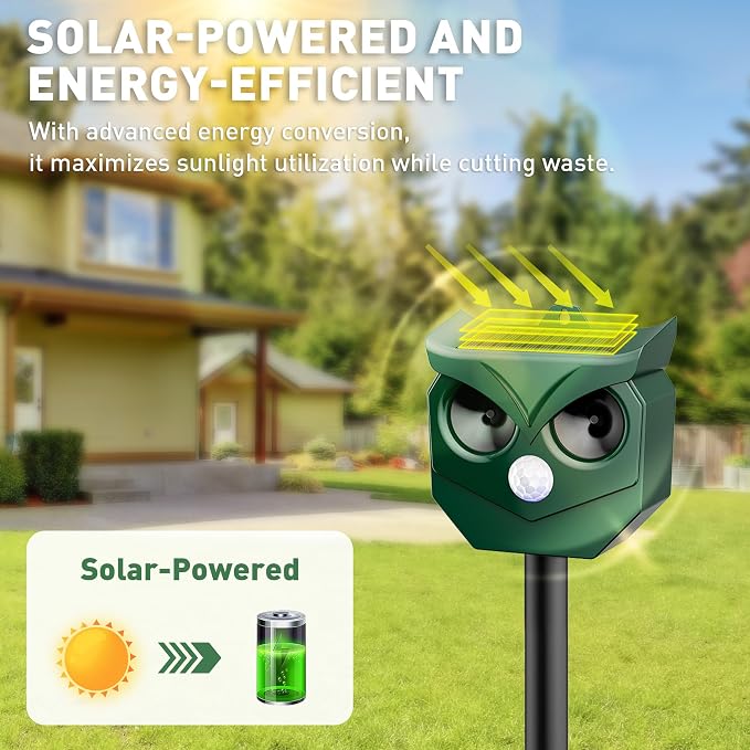 2Pack Solar Ultrasonic Animal Deterrent Outdoor, Motion Sensor Repeller with Flashing Lights, Waterproof Deterrent Device for Cats Squirrels Deer Raccoons Skunks - Garden Yard Farm Protection
