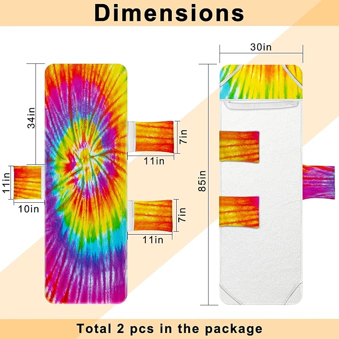 Lounge Chair Towel Cover, Tie Dye Style Chaise Lounge Cover (Pack of 2), Beach Chair Covers with Pockets for Pool Sunbathing Beach Garden Courtyard Outdoor Trips, 85 x30 in, Rainbow Red