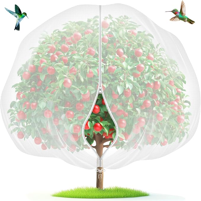 Fruit Tree Netting with Zipper & Drawstring - 4'x6' Garden Plant Net Pest Barrier 0.16 oz/ft to Prevent Cicadas Bird Squirrel Deer - Bug Protection for Blueberry Tomato with Fine Mesh Insect Cover