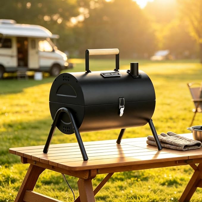KEYO GRILL Portable Charcoal Grill, 2 IN 1 Double-Sided Small Tabletop Barbecue Grill with Enameled Baking Dish, Heavy Duty small charcoal grill for Outdoor Camping BBQ Grilling Backyard Party Cooking