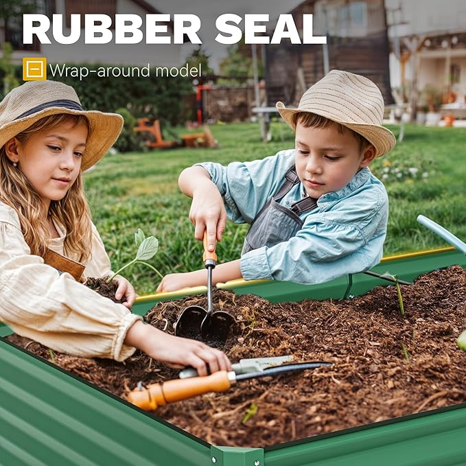 DWVO 2pcs 8 x 4 x 1.5 FT Raised Garden Bed Kit, Outdoor Galvanized Flower Bed with Safety Rubber and Gloves, Large Metal Planter Box for Vegetables, Flowers, Herbs, Fruits, Green