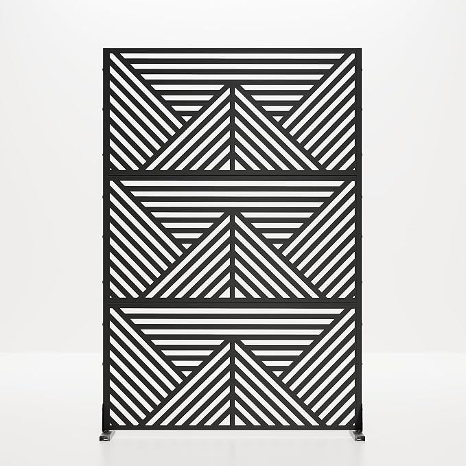 Casaphoria 72" H x 47" W Metal Outdoor Privacy Screen, Freestanding Decorative Divider for Patio, Deck, Balcony, and Garden with Stable Base, Black Zodiac