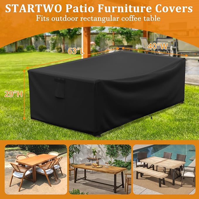STARTWO Outdoor Dining Table Cover,60 Inch Small Rectangle Outside Patio Furniture Cover Waterproof-Black
