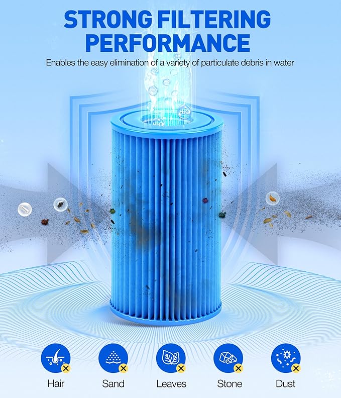 KimPump 4 Pack Type A/C Pool Filter Cartridges, Cartridge Filter Compatible with 1000GPH Above Ground Pool Pumps | Reusable & Easy to Clean | Premium Thickened Material for Highly Efficient Filtration