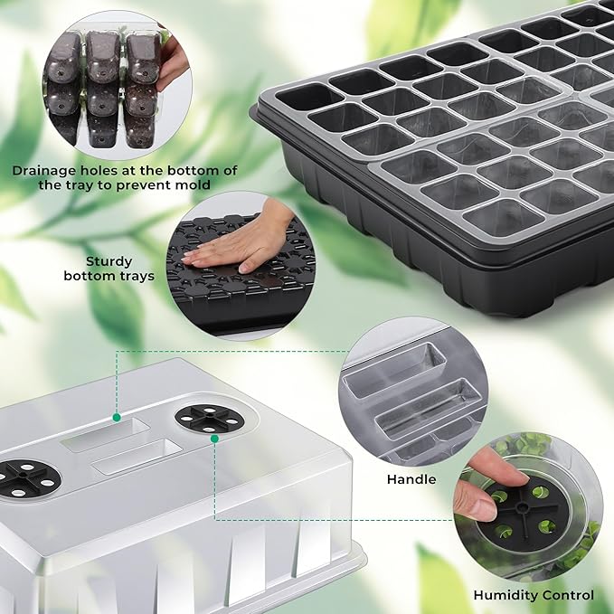 Seed Starter Tray, Seedling Starter Trays for Starting Plant Seeds, Indoor Gardening Plant Germination Trays, Black, 5PCS