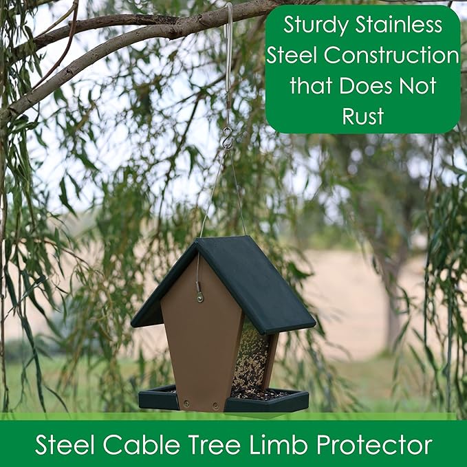 Songbird Essentials Hanging Cable Tree Limb Protector with S Hook - Steel Cable with Silicone Sleeve - Protects Tree Limbs from Heavy Bird Feeders and Decorations - 12 Inch Cable