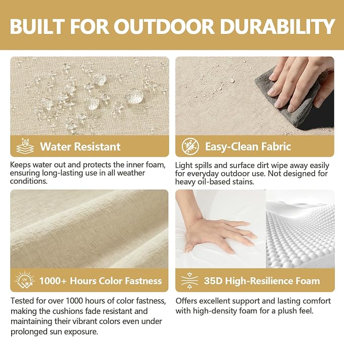 Goodgoods 24 x 28 Outdoor Patio Deep Seat Cushions 2-Pack, 1000+ Hours Fade-Resistant & Water-Resistant Outdoor Furniture Chair Cushions with 30D High-Resilience Foam for Sofa Chair, Beige