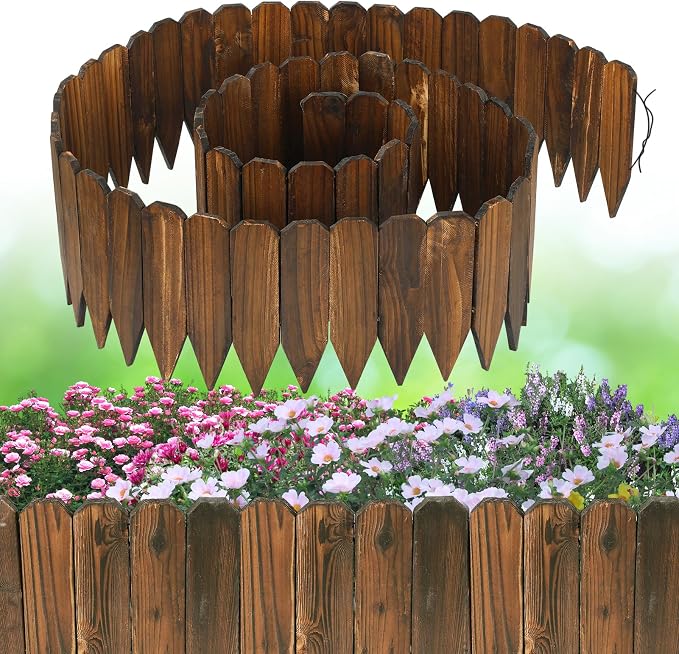 Wooden Garden Edging - 13.1ft x 11.8in Pine Landscape Border, Flexible Weather-Resistant Fences for Decorate Spring Outdoor Patio Yard Lawn Flower Beds