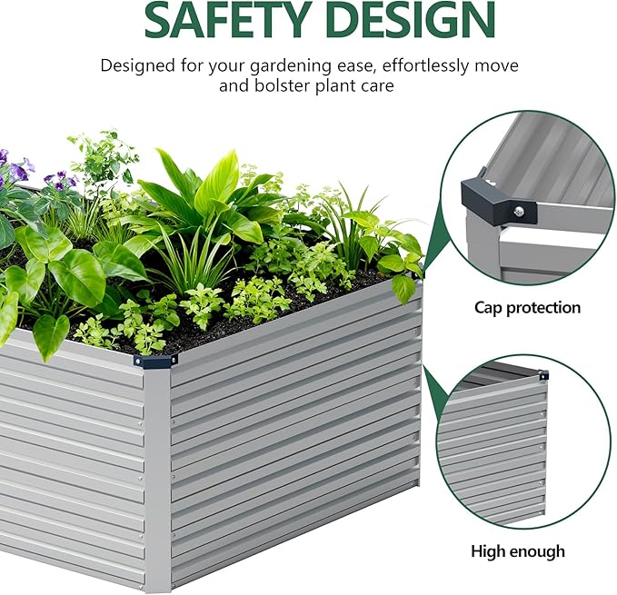Vengarus 6x3x2FT Galvanized Raised Garden Bed Kit, Deep Root Planter Box Outdoor Large Planter Raised Beds for Planting Flowers,Vegetables and Herbs-Silver