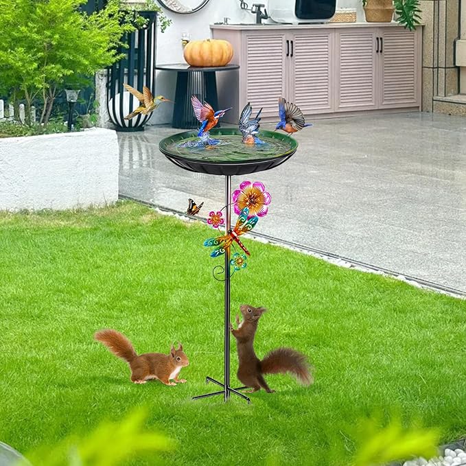 Metal Bird Bath for Outside, Removable Birdbath Feeder Bowl for Outdoors, Freestanding Bird Baths with Upgraded 5-Pronged Base for Garden Patio Yard Lawn Decor (Vintage Green)