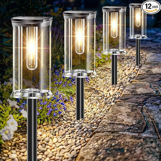 12 Pack Solar Lights Outdoor,Solar Pathway Lights Waterproof GardenLight, Solar Lights Pathways LED Landscape Lighting for Walkway, Driveway, Path, Yard, Patio Decor, Warm White
