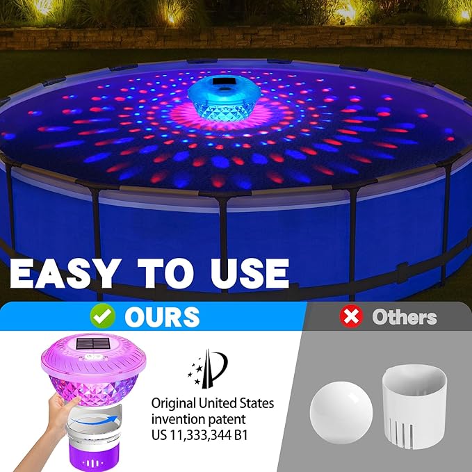 FineBud2025 Upgrade Solar Chlorine Floater, Pool Chlorine Floater with Colorful Light, Button Control Floating Chlorines Dispenser for Pool, Adjustable Flow chlorines floaters (Purple)