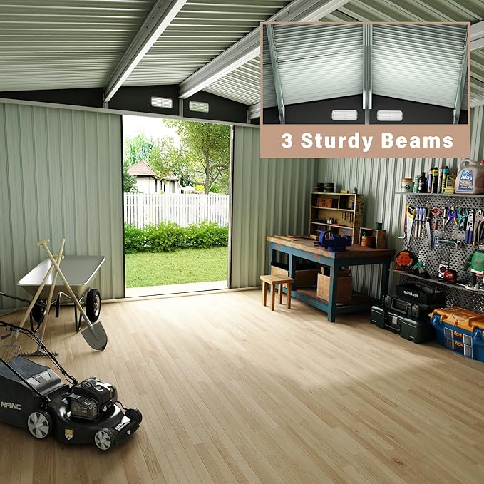 6x8 ft Outdoor Storage Sheds,Multi-Functional Metal Shed with Lockable Doors and Air Vents for Backyard Garden Patio Lawn,Brown