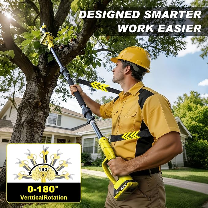 2 IN 1 Electric Pruning Shears Cordless with Pole, 1400W Brushless Motor Pruner,13.5Ft Reach, 1.6" Cutting Diameter, 0-180°VertticalRotation, 2×2.0Ah Battery for Gardening & Tree Trimming