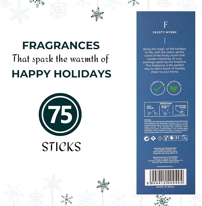 Folkulture Incense Sticks (75 Sticks) |8" Premium Myrrh Incense Sticks for Meditation, Aromatherapy,Relaxation Gifts | No Charcoal,Organic, Non Toxic, 45 Mins, Long Burning Insence-Sticks