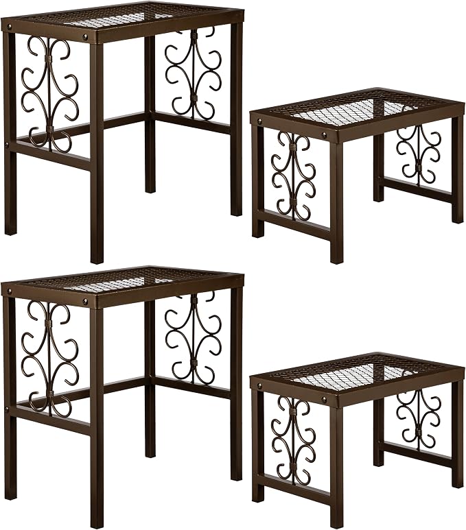 Evergreen Garden Nesting Plant Stands Indoor/Outdoor, Metal Plant Stand for Patio, Porch, Garden, Corner Plant Stands for Indoor Plants (Montebello, Set of 4)