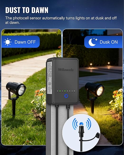 100W Low Voltage Landscape Transformer, Weatherproof Outdoor Low Voltage Transformer, 120V AC to 12V DC, Landscape Lighting Transformer with Timer and Photocell Sensor, ETL Listed A02LT06