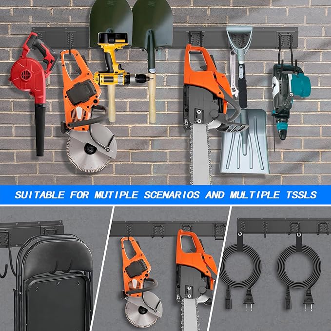 CBWLWJ 48'' Garage Tool Organizer Wall Mount - Heavy Duty 480 lbs Capacity Tool Rack with 6 Adjustable Straight Hooks, Wall Mounted Storage System for Garage, Shed, Workshop (Black)
