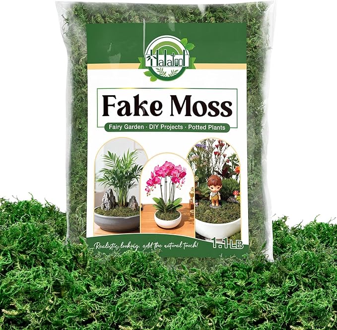 Halatool 1.1LB Fake Moss for Indoor Potted Plants, Dried Artificial Faux Green Moss for Crafts, Fairy Garden Terrarium Arts Micro-Landscape DIY Project Table Centerpieces Wedding Christmas Decor