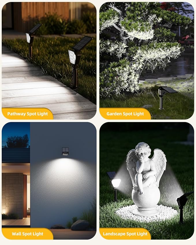 T-SUN Solar Lights Outdoor Waterproof IP65, 6 Pack LED Solar Spot Lights Color Changing IP65 Waterproof Smart Auto On/Off for Outside Landscape Garden Yard Lawn Pathway Patio Driveway