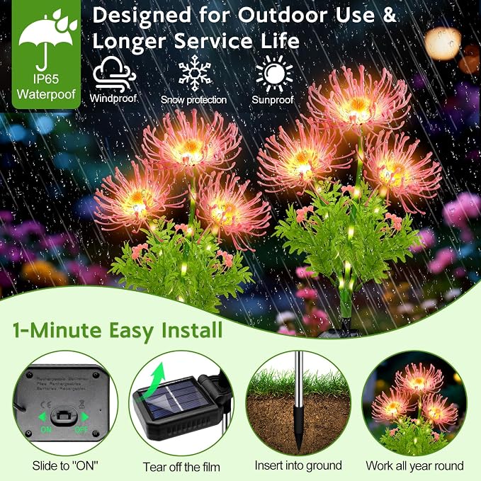 Solar Garden Flower Lights Outdoor, 8 Pack Pink Spider Lily Solar Lights with Glowing Stems, IP65 Waterproof LED Yard Decor for Patio Lawn Pathway, Mother's Day Valentine Gifts for Women Mom Grandma