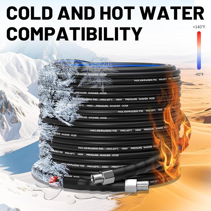 Sewer Jetter Kit for Pressure Washer 150ft – 5800PSI Drain Cleaning Hose 1/4 Inch NPT Corner with Watering Spray Nozzle, Rotating and Button Hose Sewer Jetting Nozzles & Easy-to-Store Strap
