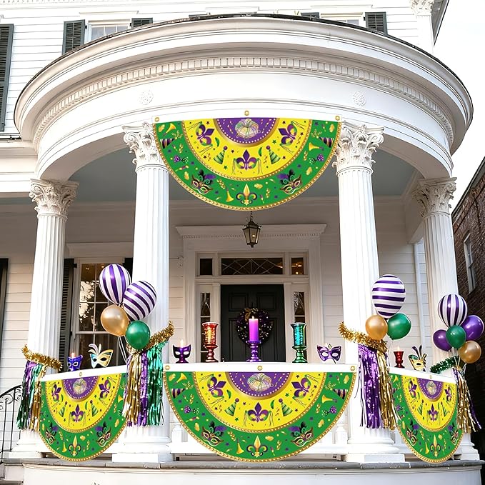 6pcs Mardi Gras Garden Flag, 90x45cm/35.4x17.7in Mardi Gras Carnival Garden Flag Banner Seasonal Outdoor Decoration for Yard Porch Courtyard Railings Window Door Decorations