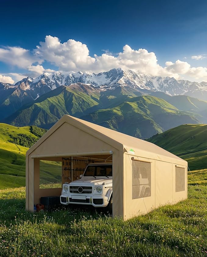 COBIZI Carport 10x20 FT Heavy Duty Portable Garage, Powder Coated Frame(Better Than Galvanized), Built-in Sandbags, Removable Sidewalls & Waterproof Shelter & Windows,for Car/Boat/SUV, Gray