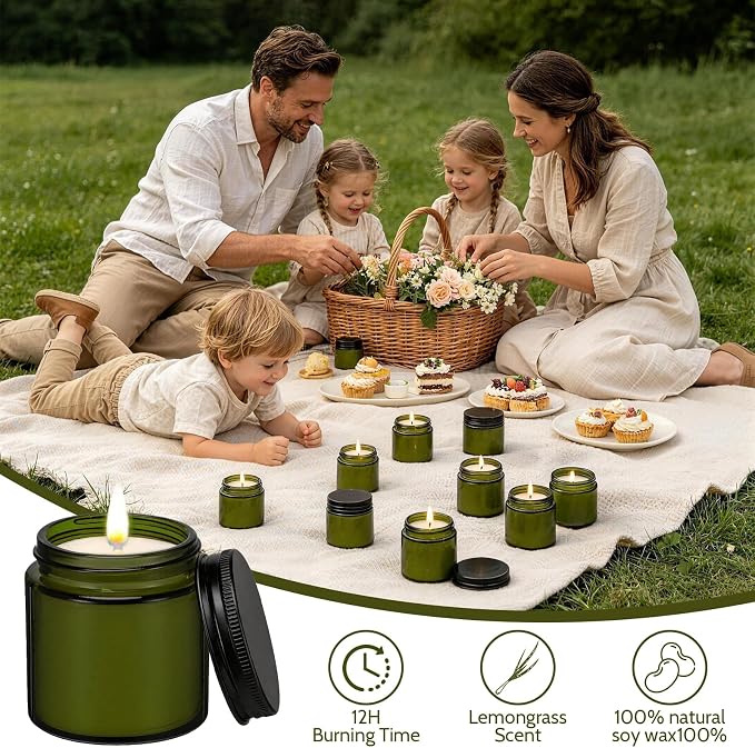 12 Pack 4oz Citronella Scented Candles, Long Burning Soy Wax Candles for Outdoor & Indoor, Perfect for Home, Patio, Garden, Camping, Summer Decor & Gifts