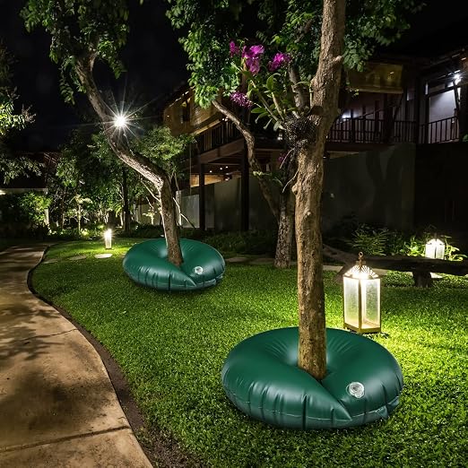 TaoBary 2 Pcs 10 Gallon Tree Watering Ring Bag Slow Release Watering Bag Deep Root Automatic Drip System PVC Drip Irrigation Pouch Donuts for Newly Planted Multi Trunk Trees Shrubs (Green)
