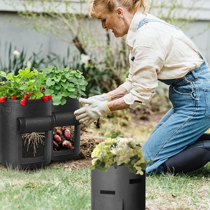 LITLANDSTAR 6 Pack 15 Gallon Potato Grow Bags, Heavy Duty Nonwoven Fabric Garden Planting Bag Plant Container with Flap and Handles, Aeration Fabric Pots for Growing Vegetable, Fruits and Flowers
