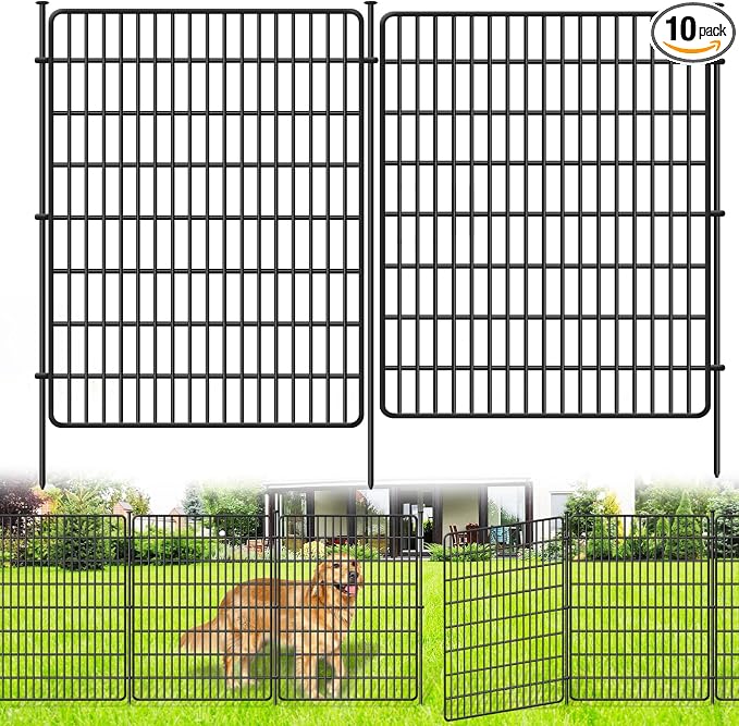 10 Panels No Dig Fence, 32 in(H) X 24 ft(L) Garden Decorative Fence Animal Barrier for Dogs, Rustproof Metal Garden Edging Border for Outdoor, Yard, Patio, Black
