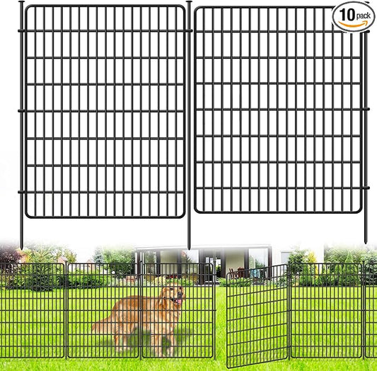 10 Panels No Dig Fence, 32 in(H) X 24 ft(L) Garden Decorative Fence Animal Barrier for Dogs, Rustproof Metal Garden Edging Border for Outdoor, Yard, Patio, Black