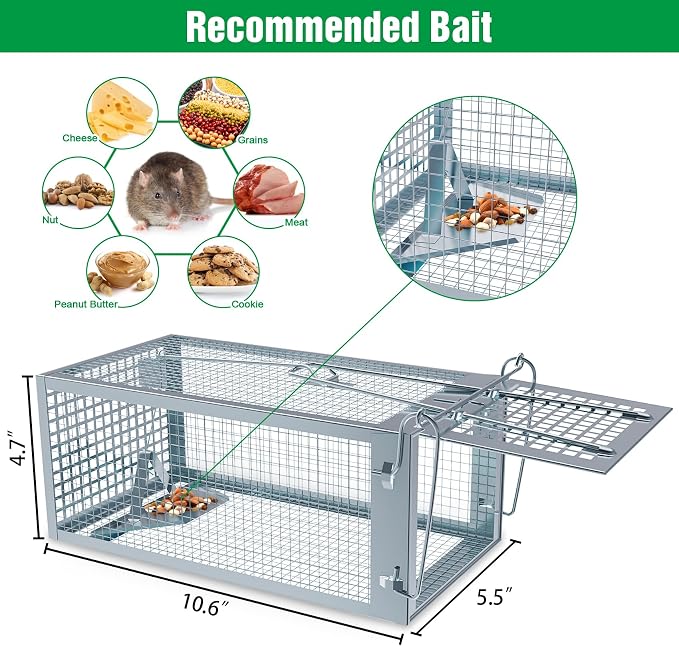 4 Packs Humane Rat Trap Outdoor, Wanqueen Humane Mouse Traps Indoor for Home, Small Rodent Chipmunk Squirrel Trap and Other Live Animal Cage Catch and Release