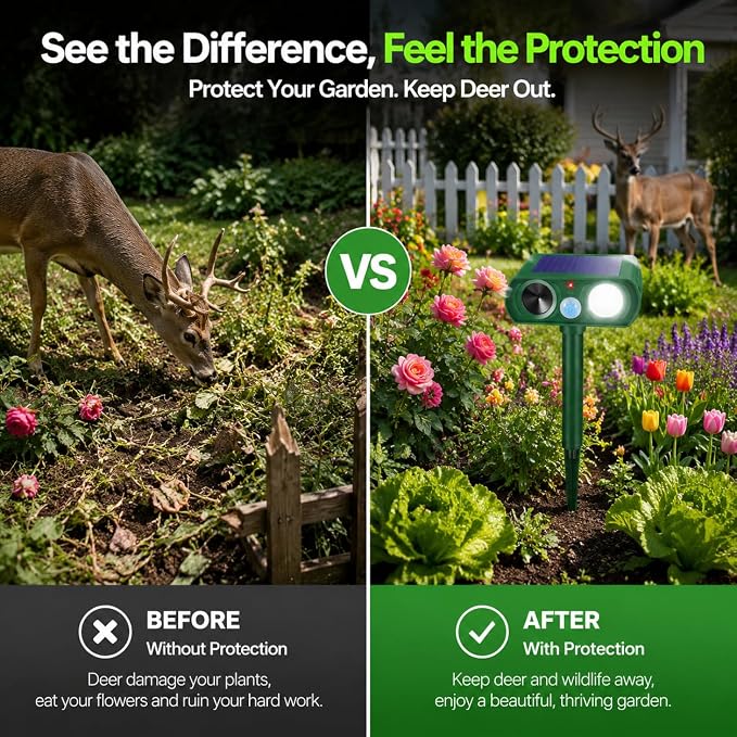 2026 Upgraded Sonic Fortress Pro Deer Repellent Device,2Pack Solar Ultrasonic Animal Repellent with Motion Sensor&Flash Light-IP65 Waterproof Rabbit Fortress Pro,Cat Repellent for Yard