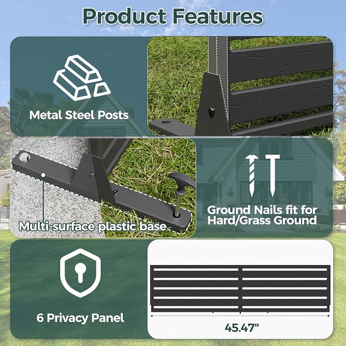 Privacy Fence Screen with Stand 6 Panel 72" H×47" W HDPE Decorative Privacy Panels with Stand, Air Conditioner Fence Panels, Privacy Screen for Outdoor Backyard, Balcony, Pool