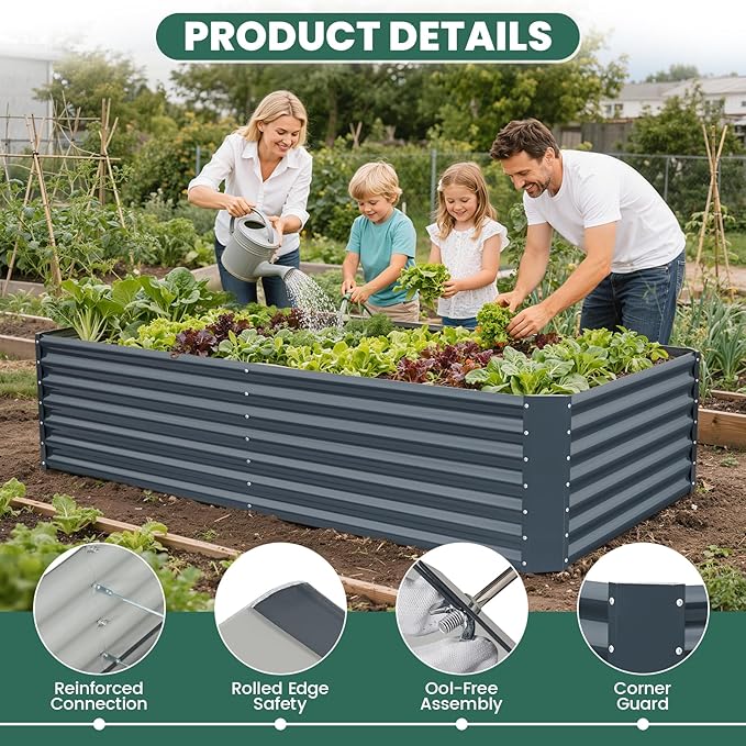G GOOD GAIN 6x3x2 ft Galvanized Raised Garden Bed Kit, Large Metal Planter Box Outdoor for Vegetables, Flowers, Herbs, 269 Gallon Capacity Deep Root Design, Grey