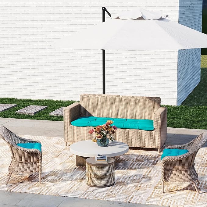 Outdoor Chair Cushions Set of 2, 19x19x4 Inch Seat Pads with Ties for Patio Wicker Chairs Garden Dining Chair, Indoor Outside Use, Fade-Resistant & Waterproof, Lake Blue
