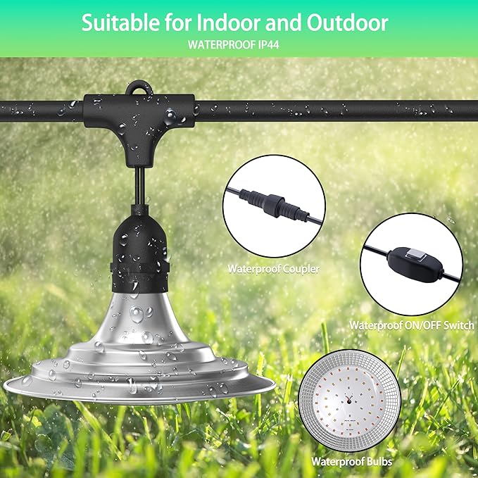 Outdoor LED Grow Light, Waterproof String Plant Growing Light, 21 FT Full Spectrum Growth Light, Suitable for Garden, Farm, Flower, Seedling Greenhouse Grow Light (6 Light)
