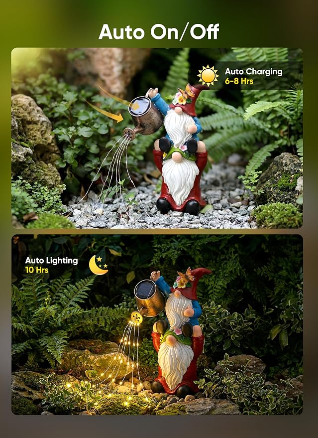Brightown-Solar-Gnome-Garden-Decor-Statue with 36 LED Lights, Hand-Painted Resin, IP65 Waterproof Outdoor Decor for Patio, Lawn & Yard Decorations, Unique Mothers Day Gifts for Mom