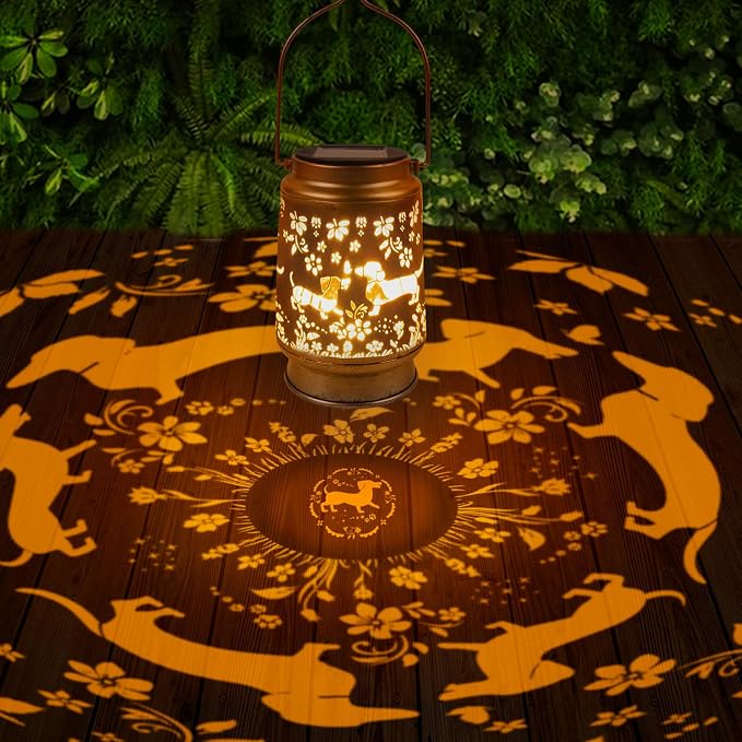 Dachshund Hanging Solar Lanterns Outdoor Waterproof, Garden Decor Solar Lights Patio Porch Yard Lawn Decorative Light, Dachshund Gifts for Women Men