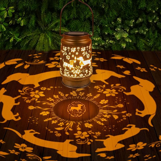 Dachshund Hanging Solar Lanterns Outdoor Waterproof, Garden Decor Solar Lights Patio Porch Yard Lawn Decorative Light, Dachshund Gifts for Women Men