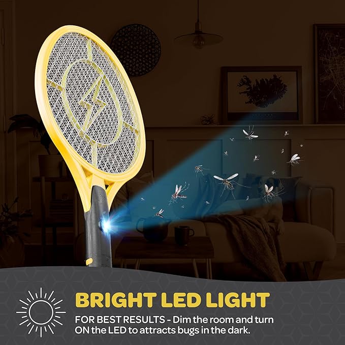 Electric Fly Swatter [Set of 2] Handheld Bug Zapper Racket for Indoor/Outdoor - 4000 Volt Swatter - Instant Bug & Mosquito Killer with Attractant LED Light - USB Rechargeable Portable Fly Zapper.
