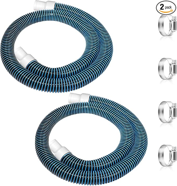 2 Pack 1.25×59in EVA Pool Professional Hoses with 2026 Upgrade Flexible Tube Head and 4 Metal Clamps for Above Ground Pools Pump Replacement Hose Pool Supply for Heavy Duty Hose (Blue)