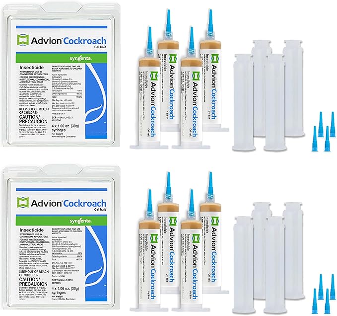 Advion Cockroach Gel Bait, 4 Tubes x 30-Grams, 4 Plunger and 4 Tips (Pack of 2)
